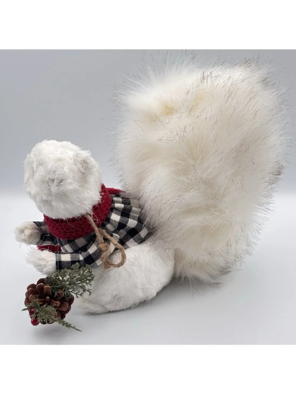 Northlight White Christmas Squirrel Red Scarf Plaid Jacket Pine Cones Bushy 10”